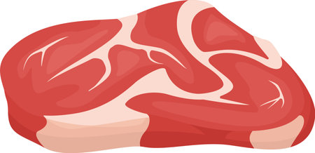 Cartoon illustration featuring a slice of raw red meat steak, isolated against a white background, symbolizing nutrition and protein, perfect for cooking delicious mealsのイラスト素材
