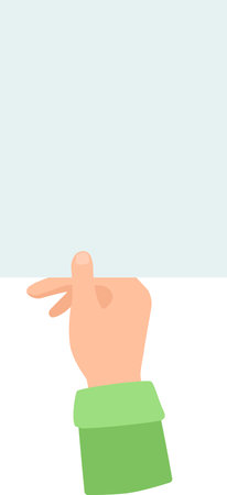 Cartoon hand snapping fingers while holding a blank sheet of paper, perfect for displaying messages or designs against a soft light blue backdrop, creating a cheerful atmosphereのイラスト素材