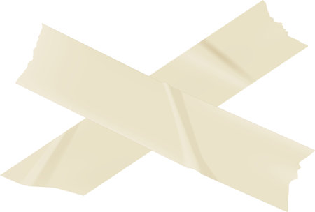 Two pieces of beige masking tape are crossing each other, forming an X shape against a white background, creating a simple yet visually striking imageのイラスト素材