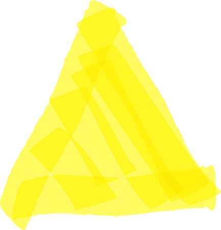 Vibrant yellow brush strokes forming a triangular shape on a clean white background create an eye catching and abstract composition, showcasing a modern artistic styleのイラスト素材
