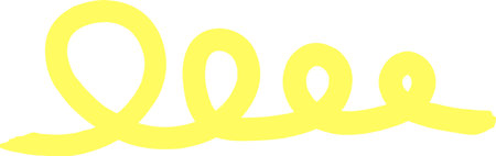 Yellow ribbon forming a continuous looping line, creating a playful and decorative element over a clean white background, ideal for various design applicationsのイラスト素材