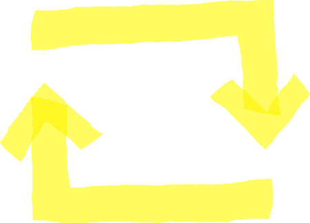 Two yellow arrows are forming a continuous rectangular cycle, symbolizing a repetitive process or a closed loop system, with a simple and minimalistic designのイラスト素材