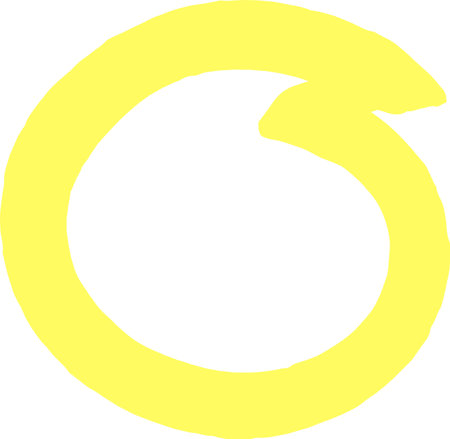 Hand drawn yellow enso zen circle representing enlightenment, strength, and elegance, embodying the universe and the concept of mu - void - in a minimalist illustrationのイラスト素材