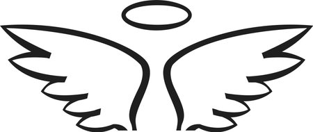 Elegant line art featuring angel wings and a halo, embodying spirituality and purity, perfect for designs related to faith and angelic themesのイラスト素材