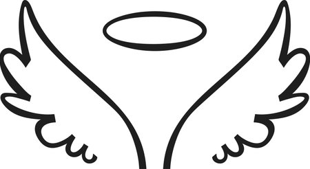 Simple illustration of angel wings and halo symbolizing innocence, spirituality, and divine presence, ideal for religious or spiritual designsのイラスト素材