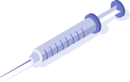 Isometric syringe for injecting vaccine, ideal for illustrating concepts of vaccination, healthcare, disease prevention and global immunization campaignsのイラスト素材