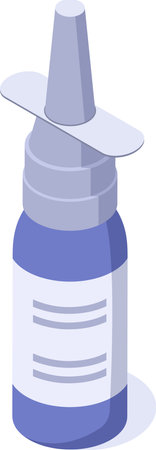 Nasal spray bottle resting on a clean white surface, offering relief from nasal congestion and facilitating easy breathing for those experiencing discomfort from colds or allergiesのイラスト素材
