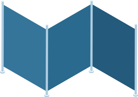 Isometric view of a portable partition wall dividing a room, providing privacy and creating separate working areas in an office or other professional settingのイラスト素材