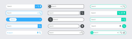 Search panel. Internet search bar web icons. Simple browser and web site user interface elements. Vector navigation bar UI with text field templates set.のイラスト素材