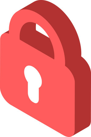 Red closed padlock in isometric view symbolizing security, privacy, and data protection. Isolated on a white background, representing access control and safety in digital environmentsのイラスト素材