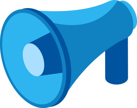 Isometric blue megaphone broadcasting announcements, spreading news and information while emphasizing communication and marketing concepts in a modern vector illustrationのイラスト素材