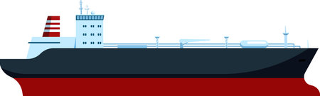 Large oil tanker ship sailing on the sea on white background, vector illustration of a cargo ship carrying oil or gas, maritime transport and business conceptのイラスト素材