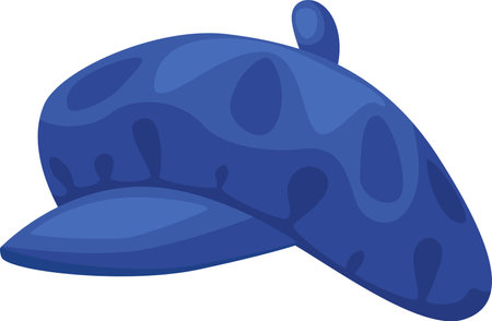 Classic blue newsboy cap featuring a front brim, large button on top, and a distinctive textured pattern, displayed in a side view against a clean white backgroundのイラスト素材