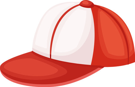 Illustration of a classic red and white baseball cap, showcasing a sporty design. The cap features a curved brim and panel construction, ideal for casual and athletic wearのイラスト素材