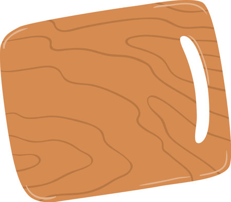 Classic wooden cutting board featuring a convenient handle, enhancing food preparation with a touch of rustic charm, perfect for any kitchen setting or culinary taskのイラスト素材