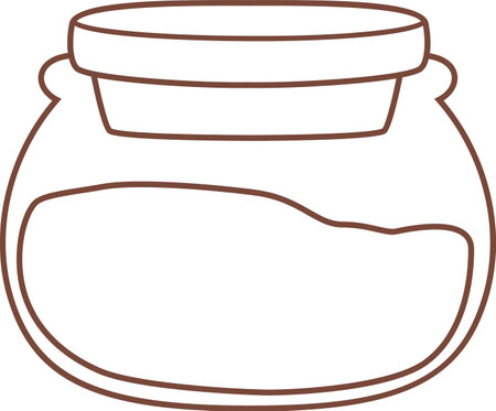 Simple brown line drawing of a closed jar containing a brown substance on a white background, perfect for representing food, spices, or other ingredientsのイラスト素材