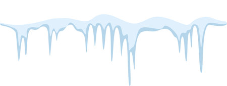 Seamless border of shiny light blue icicles hanging from the snowy roof during the cold winter season, creating a beautiful winter landscapeのイラスト素材