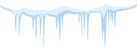 Row of icicles hanging from melting snow, set against a pristine white background, evoking a serene winter scene perfect for seasonal celebrations and holiday themesのイラスト素材