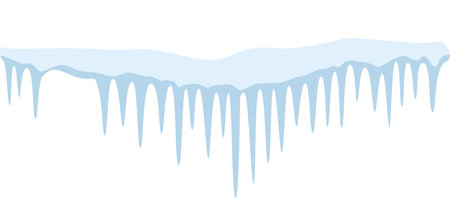 Sharp icicles hanging from a snow covered roof create a striking winter scene, contrasting beautifully against a pristine white background, capturing the essence of the cold seasonのイラスト素材