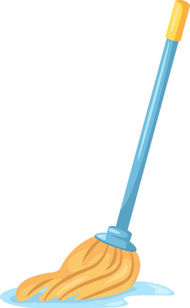 Wet mop cleaning up a spill on the floor, showcasing effective cleaning techniques for housekeeping themes. Bright white background enhances the focus on cleanliness and hygieneのイラスト素材