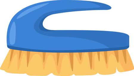 Cleaning brush with blue handle and yellow bristles standing on white background, cleaning tool for scrubbing, washing and housekeeping choresのイラスト素材