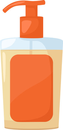 Light brown plastic bottle holding liquid soap features an orange dispenser and label, presented as a vector illustration against a clean white backgroundのイラスト素材