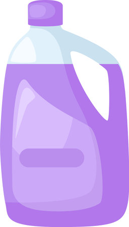 Large purple detergent bottle with blank label and handle, perfect for laundry or cleaning, promoting cleanliness and freshness in household choresのイラスト素材