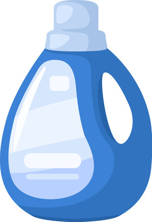 Blue detergent bottle featuring a blank label and measuring cap, positioned upright on a clean white background, providing ample space for custom designs or textのイラスト素材