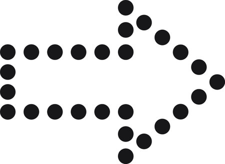 Black arrow composed of dots, pointing right against a clean white background, effectively indicating direction and movement with a simple, minimalistic designのイラスト素材