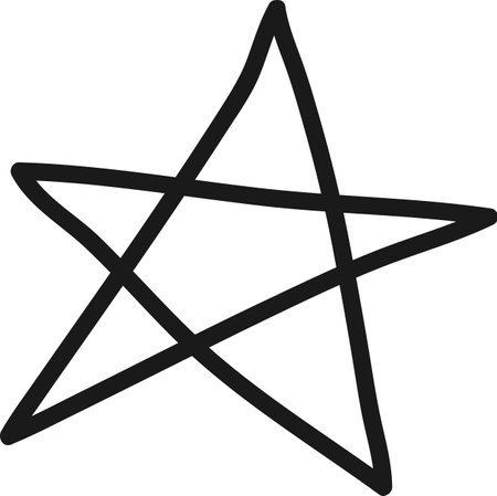 Simple black childish drawing of a five pointed star representing rating, evaluation, quality and customer satisfaction on a white backgroundのイラスト素材