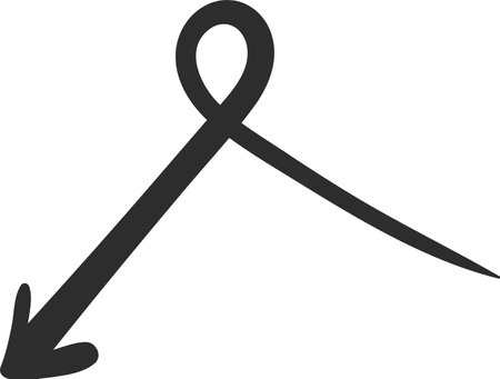 Hand drawn arrow featuring a loop at the top, pointing down and to the left, effectively conveying direction and movement in a visually captivating mannerのイラスト素材