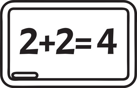 Simple math equation written with chalk on a blackboard showing two plus two equals four, representing basic arithmetic and elementary educationのイラスト素材