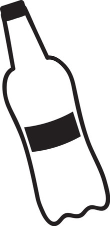Simple black and white drawing depicting a plastic bottle with a blank label, tilted at an angle and featuring a cap, isolated against a clean white backgroundのイラスト素材