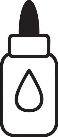 Simple black and white vector illustration of a bottle of liquid glue featuring a pointed nozzle cap for precise application, ideal for crafting, DIY projects, and school activitiesのイラスト素材