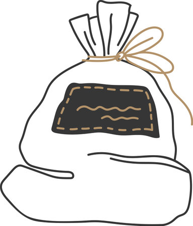 Simple vector illustration of a closed flour sack featuring a label and tied with a string, isolated on a white background, ideal for baking or cooking related designsのイラスト素材