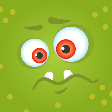 Funny cartoon monster with big eyes and teeth showing worry and concern, ideal for halloween projects, children book illustrations, fantasy and fairy talesのイラスト素材