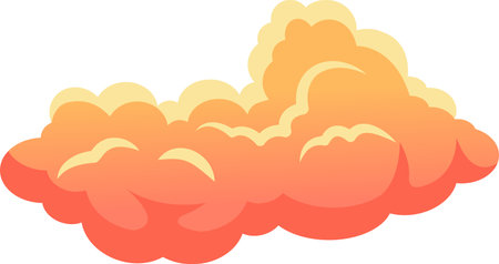 Cartoon cloud floating gracefully in a clear sky, bathed in a vibrant gradient of orange and yellow hues, evoking a dreamy and playful atmosphere perfect for inspiring creativityのイラスト素材