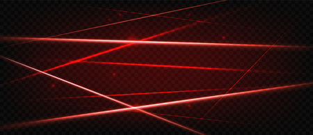 Red laser beams. Glowing crossing realistic 3d bright neon laser rays, safety system, tech design concept. Flare light effect, lazer scanner. Party and club vector background.のイラスト素材