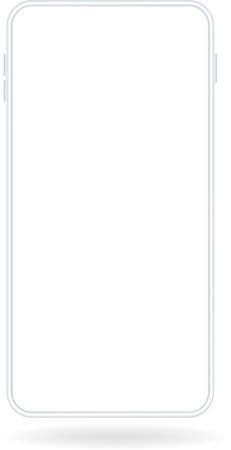 Modern white smartphone featuring a blank screen, highlighting its sleek edge and buttons while casting a soft shadow against a clean white backgroundのイラスト素材