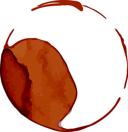 Brown coffee or tea stain with a large spot and a thin outer ring, creating an uneven circle, isolated on a white background, ideal for concepts related to beverages, spills, or cleaningのイラスト素材