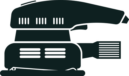 Orbital sander silhouette representing a power tool used for smoothing surfaces, typically in carpentry and woodworking, featuring a handle and a sanding padのイラスト素材
