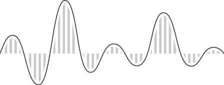 Sine wave filling with stripes illustrates data transmission, highlighting internet speed, network...