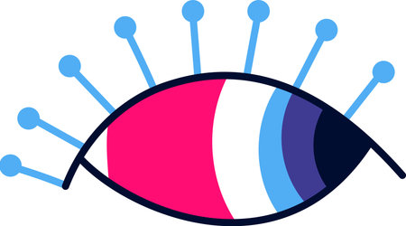 Colorful stylized eye with long eyelashes resembling needles radiating outwards, creating a unique and artistic representation of vision or beautyのイラスト素材