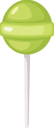 Spherical candy lollipop with a white stick, featuring a vibrant green color and a smooth, glossy finish, providing a sweet and delightful treatのイラスト素材