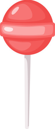 Round candy lollipop with white stick, having a red wrapper with a lighter band, isolated on white background, ideal for projects related to sweets, candy, treats and confectioneryのイラスト素材