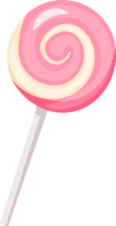 Round candy featuring a delightful pink and white swirl pattern on a stick captivates with its sugary charm, appealing to both children and adults alike. Perfect for indulgent moments.のイラスト素材