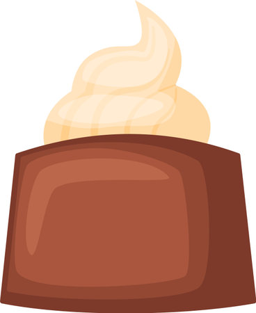 Swirling creamy vanilla buttercream frosting atop a rich, moist square chocolate cake, creating an irresistible dessert that tempts with its sweetness and indulgent flavorのイラスト素材