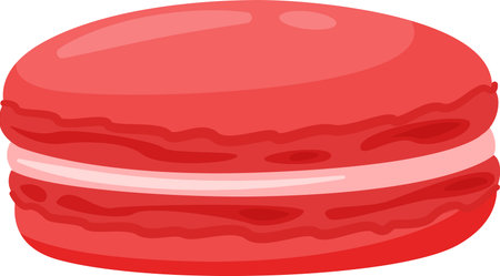 Red macaron featuring a luscious cream filling, isolated against a crisp white background, offering an enticing and delightful treat for dessert enthusiasts and lovers of sweetsのイラスト素材