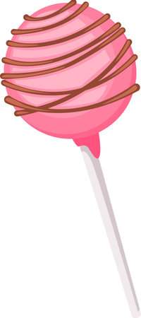 Delicious pink cake pop decorated with swirling chocolate stripes, creating a visually appealing treat on a white background, perfect for satisfying sweet cravingsのイラスト素材