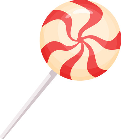 Colorful round lollipop featuring vibrant red and white swirling stripes, inviting enjoyment as a delightful sweet treat. Perfectly embodying childhood joy and funのイラスト素材